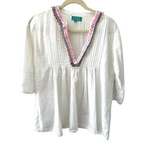 Antica Sartoria Tunic S White Boho Embroidered V-Neck Blouse Giacomo‎ Cinque